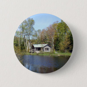 Rustic Cabin Water Scene 6 Cm Round Badge