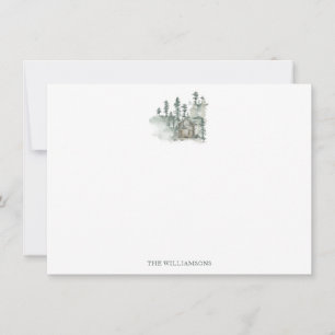 Rustic Cabin Watercolor Forest Family Name Sage Card