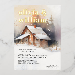 Rustic Cabin Watercolor Winter Wedding