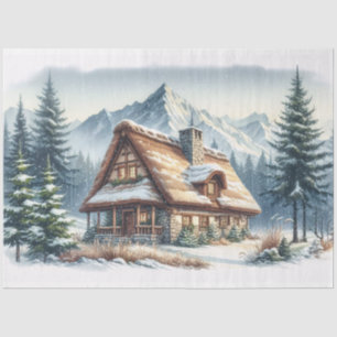 Rustic Cabin Winter Watercolor Decoupage Tissue Paper