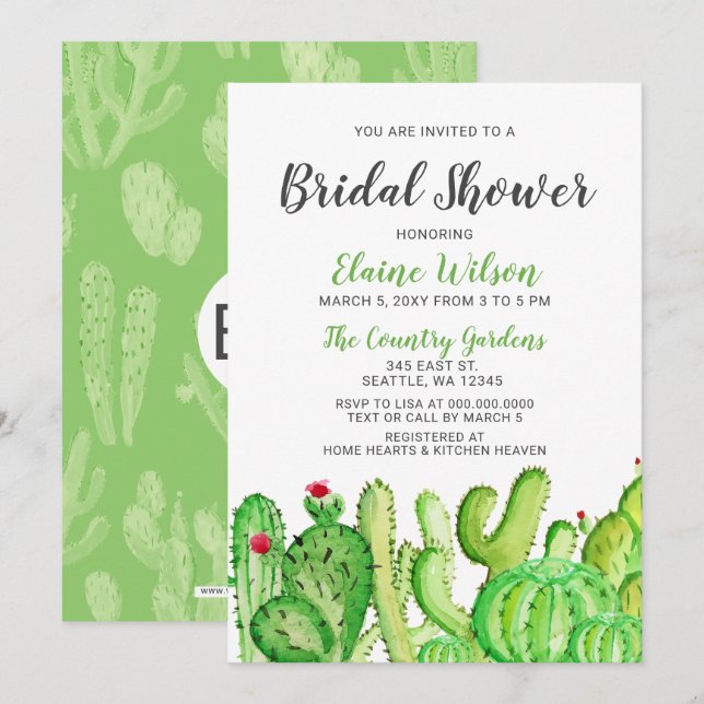 Rustic Cacti Wedding Bridal Shower Invitation (Front/Back)