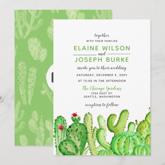 Rustic Cacti Wedding Invitations (Front/Back)