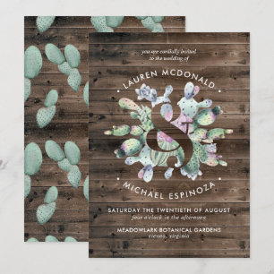 Rustic Cactus & Barnwood Wedding Invitation