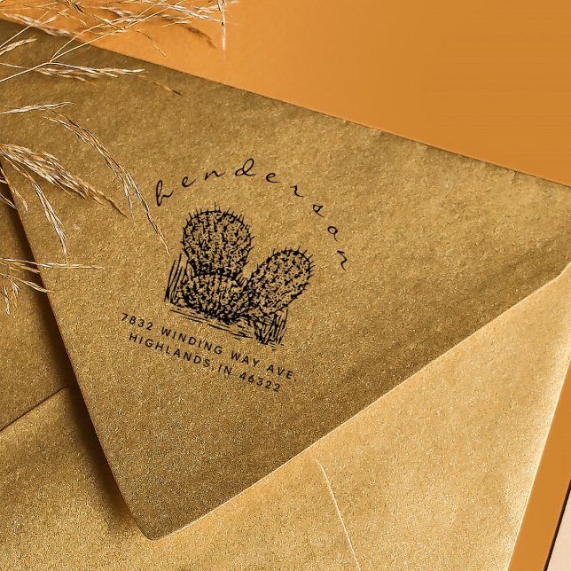 Rustic Cactus Custom Return Address Rubber Stamp (Creator Uploaded)