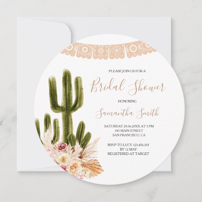 Rustic Cactus Floral Bridal Shower  Invitation (Front)