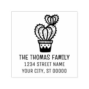 Rustic Cactus Plant in Pot #1 Name Address Self-inking Stamp