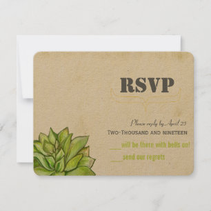 Rustic Cactus Succulent Modern Typography Wedding RSVP Card