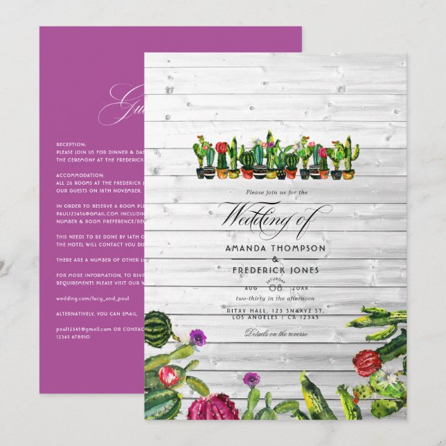 Rustic Cactus Succulents Wedding Invitation (Front/Back)