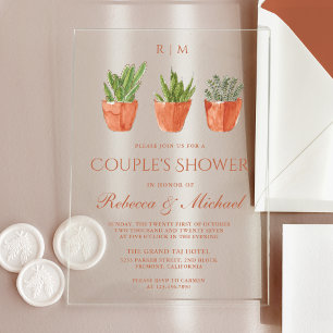 Rustic Cactus Terracotta Pots Couple's Shower Acrylic Invitations