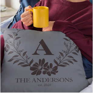 Rustic Cadet Blue Personalised Initial Monogram Cushion