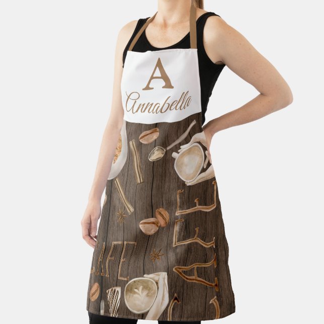 Rustic Café Coffee Drinkers on Wood  Apron (Insitu)