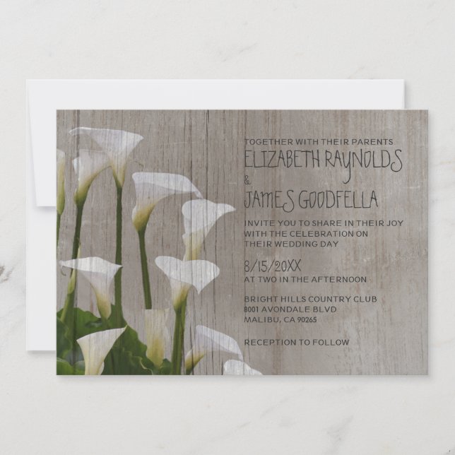 Rustic Calla Lillies Wedding Invitations (Front)