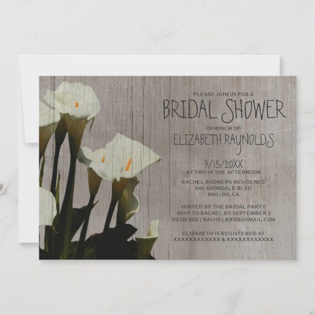Rustic Calla Lily Bridal Shower Invitations (Front)