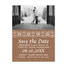 Rustic Calligraphic Faux Burlap Save the Date