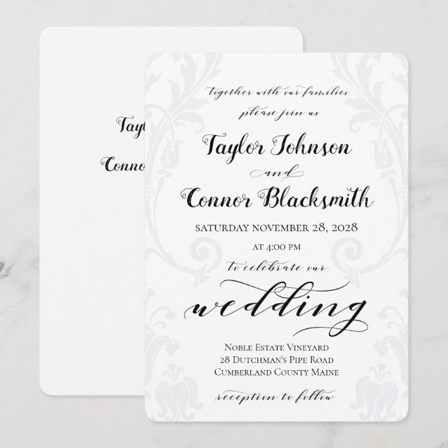 Rustic Calligraphy Acanthus Damask Wedding Invitation (Front/Back)