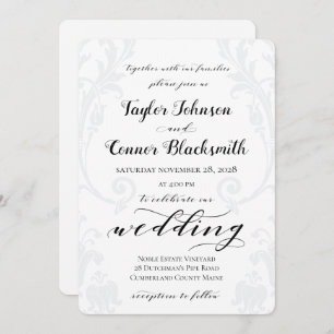 Rustic Calligraphy Acanthus Damask Wedding Invitation