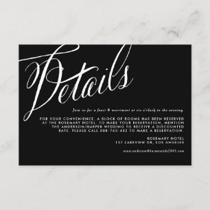Rustic Calligraphy Black and White Wedding Details Enclosure Card