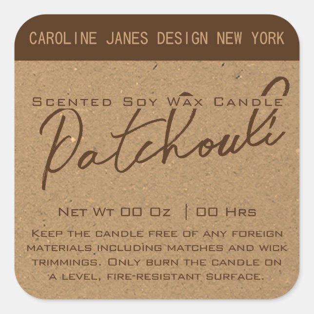 Rustic Calligraphy Brown Kraft Paper Candle Labels (Front)