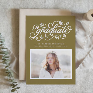 Rustic Calligraphy Gold Photo Graduation Invitation