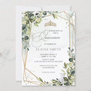 Rustic Calligraphy Greenery Eucalyptus Quinceanera Invitation