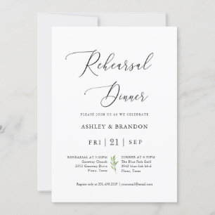 Rustic Calligraphy Greenery Rehearsal Dinner Invitation
