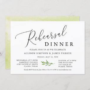 Rustic Calligraphy Greenery Rehearsal Dinner Invitation