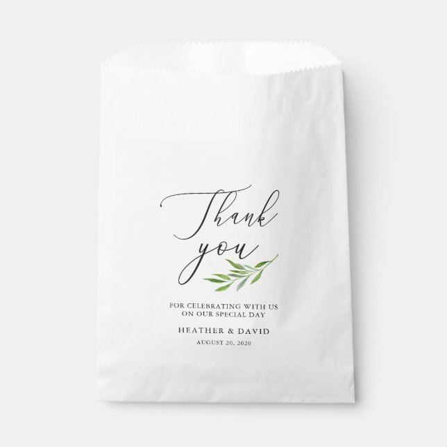 Rustic Calligraphy Greenery Wedding Favour Bags (Front)