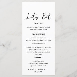 Rustic Calligraphy Let's Eat Wedding Dinner Menu