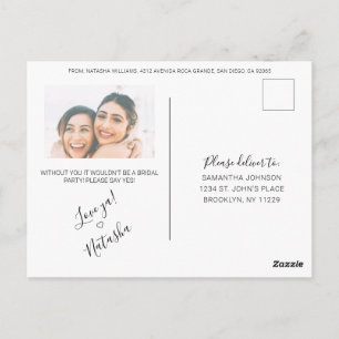 Rustic Calligraphy Photo Bridesmaid Proposal Postcard