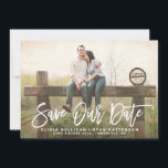 Rustic Calligraphy | Save Our Date Announcement<br><div class="desc">Hand-lettered save the date announcement featuring rustic brush calligraphy and gold dots pattern. Similar items and other colours are available. Personalise this modern save the date by adding your details. Other colours are available.</div>