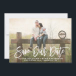 Rustic Calligraphy | Save Our Date Announcement<br><div class="desc">Hand-lettered save the date announcement featuring rustic brush calligraphy and gold dots pattern. Similar items and other colours are available. Personalise this modern save the date by adding your details. Other colours are available.</div>