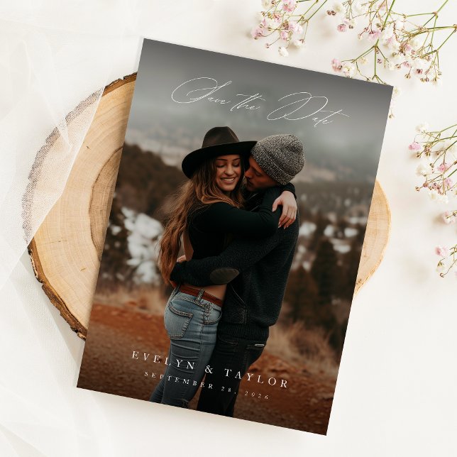 Rustic Calligraphy Script QR Code Wedding Photo Save The Date (Creator Uploaded)