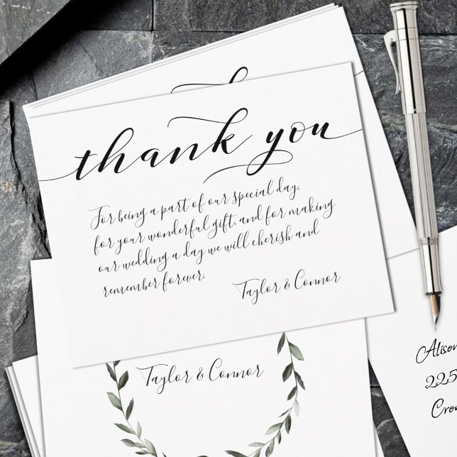 Rustic Calligraphy Sprig Wreath Wedding Thank You (Creator Uploaded)