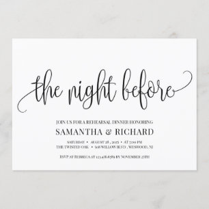 Rustic calligraphy the night before rehearsal invitation