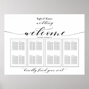 Rustic Calligraphy Wedding 160 Guest Seating Poster