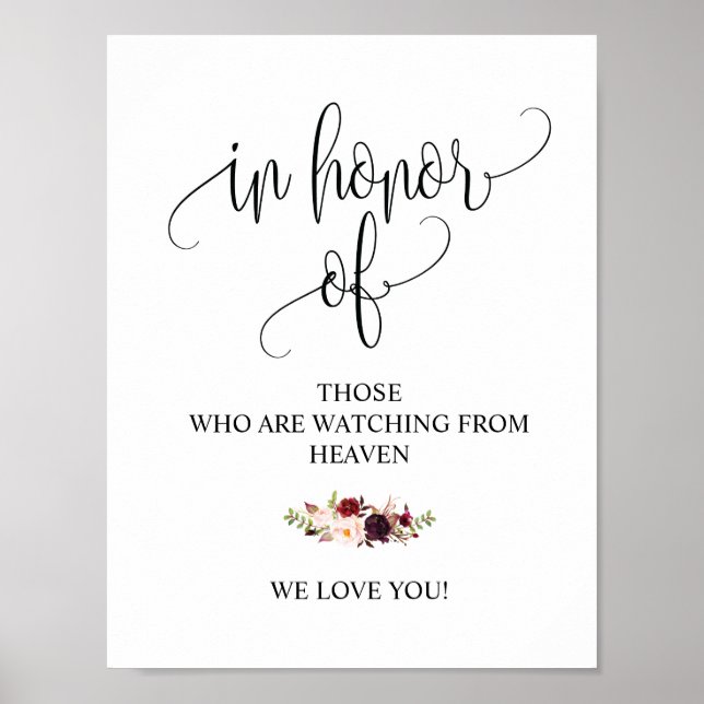 Rustic Calligraphy Wedding Memorial Table Sign (Front)