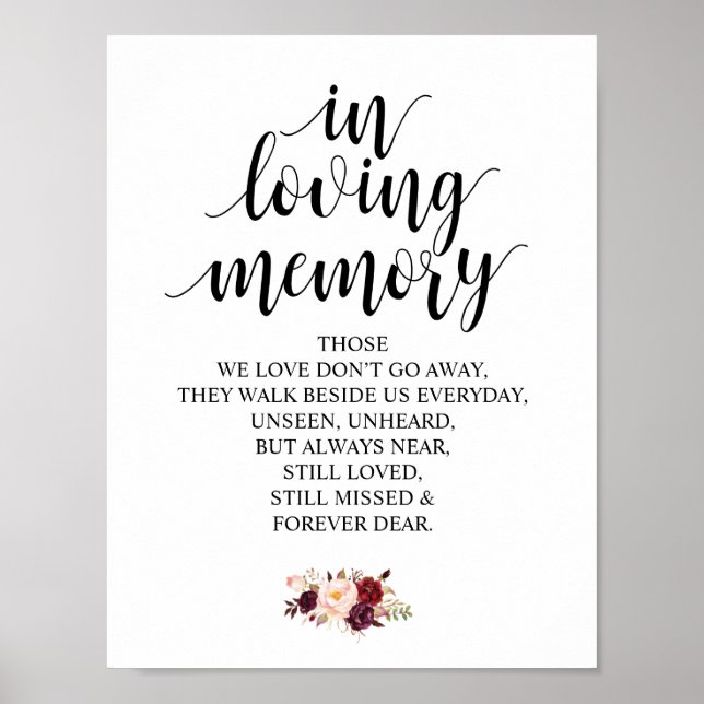 Rustic Calligraphy Wedding Memorial Table Sign (Front)
