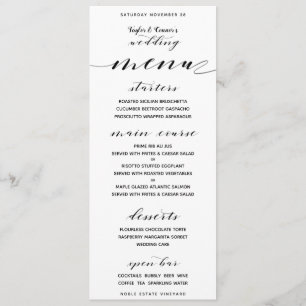 Rustic Calligraphy Wedding Open Bar Dinner Menu