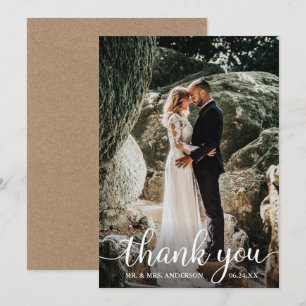 Rustic Calligraphy Wedding Thank You Kraft Card