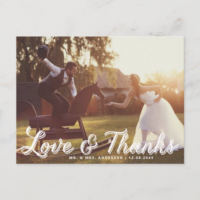 Rustic Calligraphy Wedding Thank You Postcard (Front)