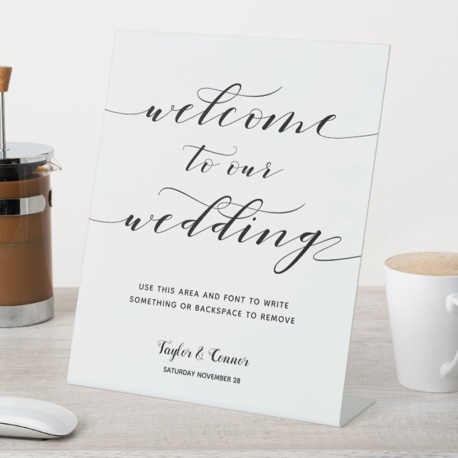 Rustic Calligraphy Welcome To Our Wedding Pedestal Sign (In SItu)
