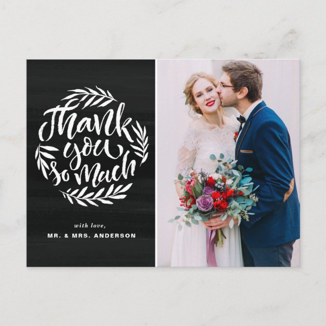 Rustic Calligraphy Wreath Chalkboard Wedding Photo Postcard (Front)