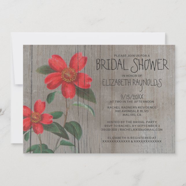 Rustic Camellia Bridal Shower Invitations (Front)