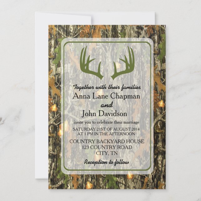 Rustic Camo Antler Wedding Invitation (Front)