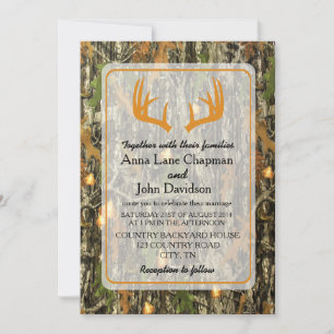 Rustic Camo Antler Wedding Invitation