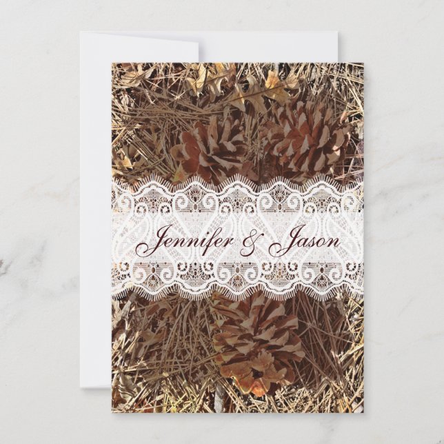 Rustic Camo Camouflage Lace Wedding Invitations (Front)