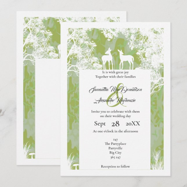 Rustic  camo faux paper cut wedding invitation (Front/Back)