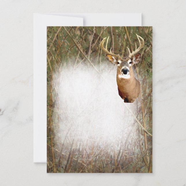 Rustic Camo Hunting Deer Antlers Blank Invitations (Front)