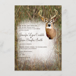 Rustic Camo Hunting Deer Antlers Wedding Invites