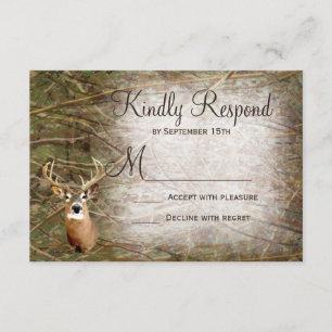 Rustic Camo Hunting Deer Antlers Wedding RSVP